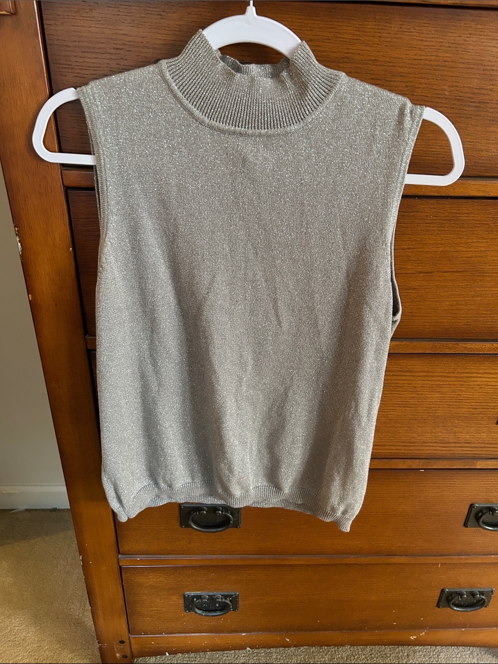 Style & Co. Metallic Silver Sleeveless Mock Neck Top
